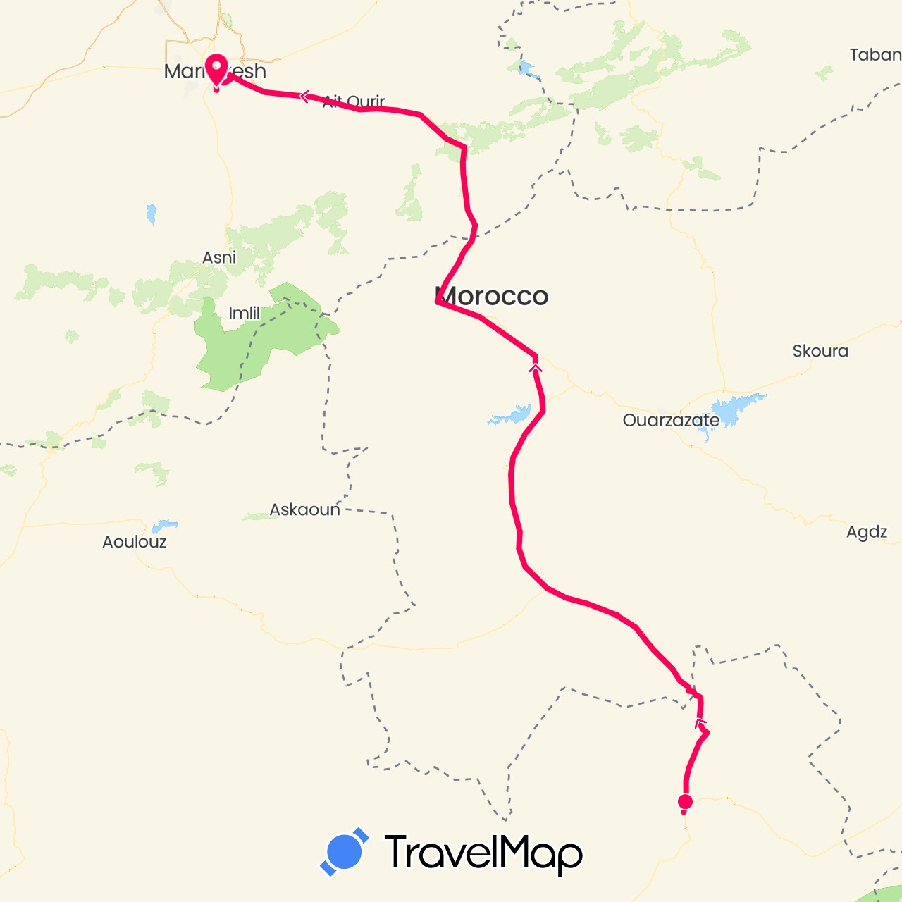 TravelMap itinerary: driving, 205 africa raid in Morocco (Africa)